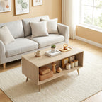 Table basse rectangulaire, table de salon moderne avec 2 tiroirs, 5 pieds en bois de pin, 100x50x46cm, chêne et blanc-7