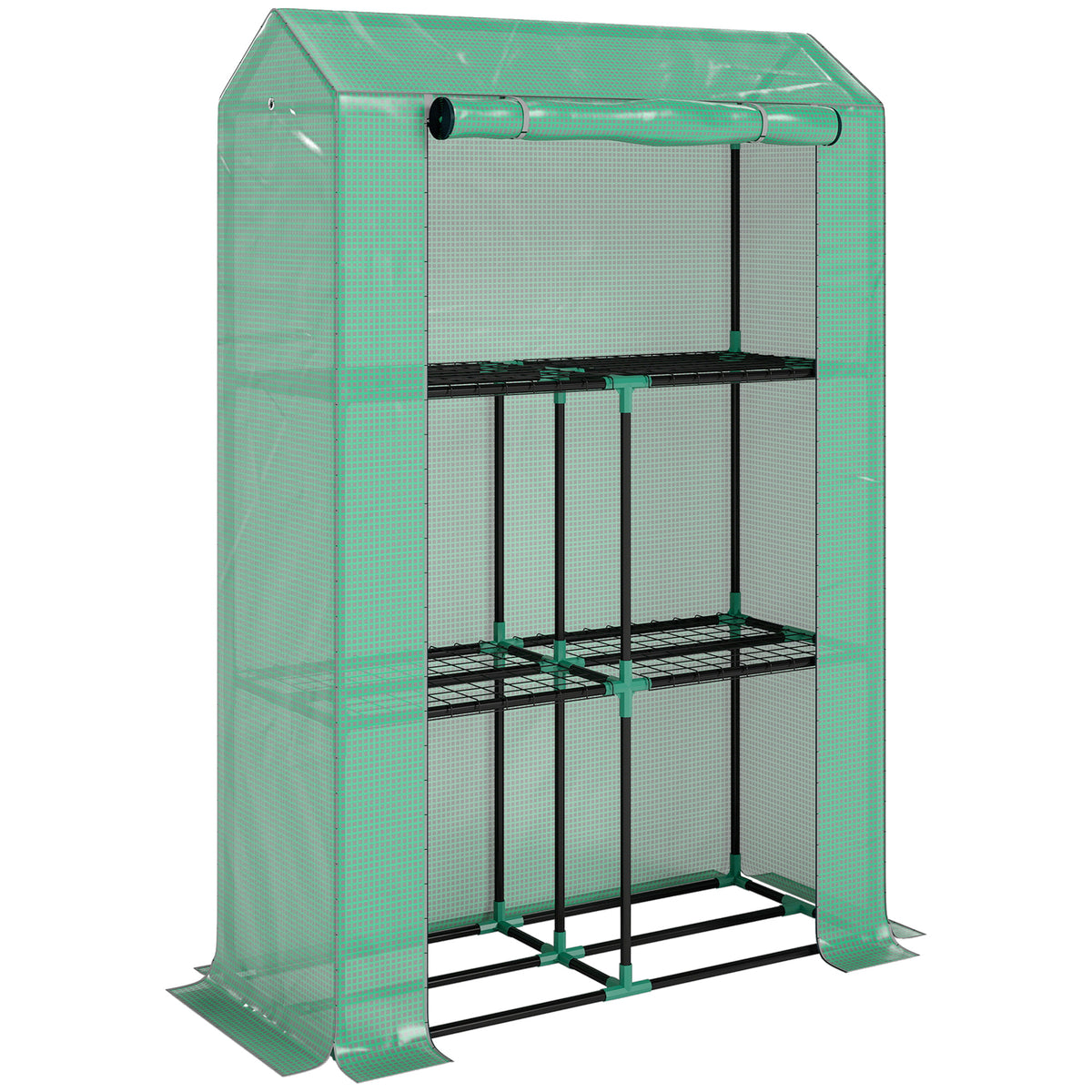 Serre de jardin avec étagères 3 niveaux serre d'hivernage bâche renforcée en PE porte enroulable 100 x 40 x 150 cm vert-0