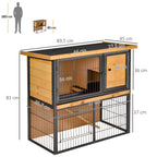 Clapier à lapin cage à lapin 2 niveaux 3 portes verrouillables rampe toit ouvrant bitûmé métal époxy pin pré-huilé-2