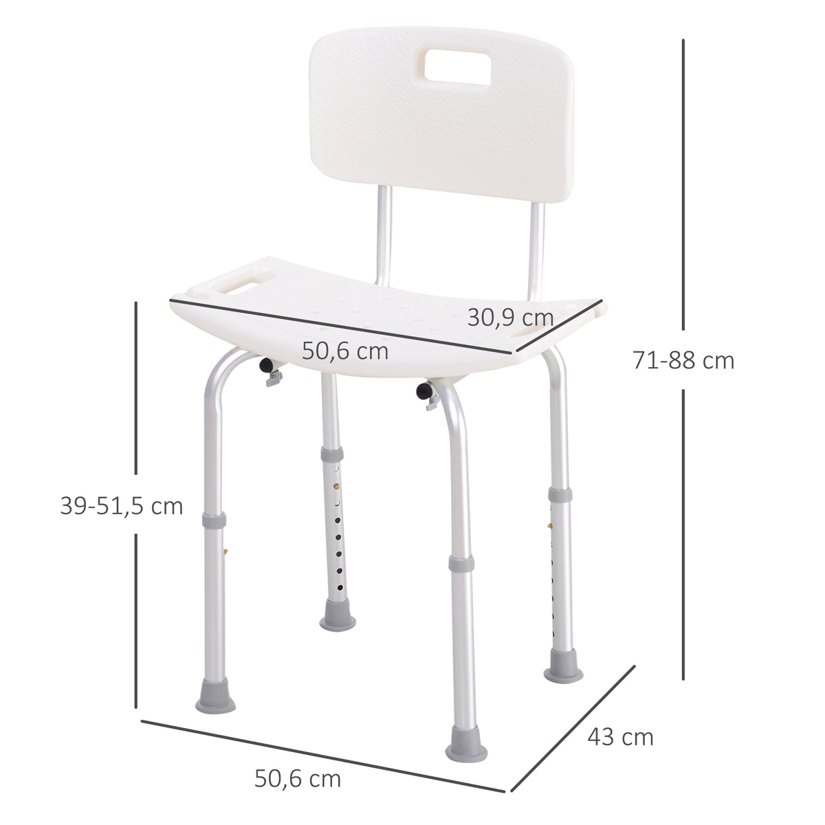 Chaise de Douche siège de Douche Ergonomique Hauteur réglable Pieds antidérapants Charge Max. 136 Kg alu HDPE Blanc-2