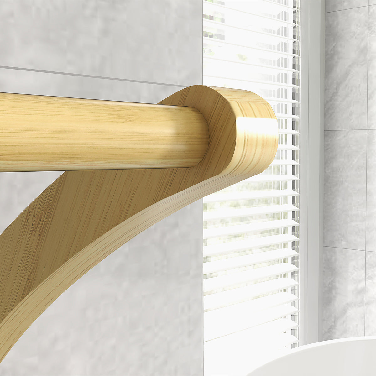 Porte-serviettes en bambou 3 barres avec étagère de rangement, pour la salle de bains et la buanderie, finition naturel-6