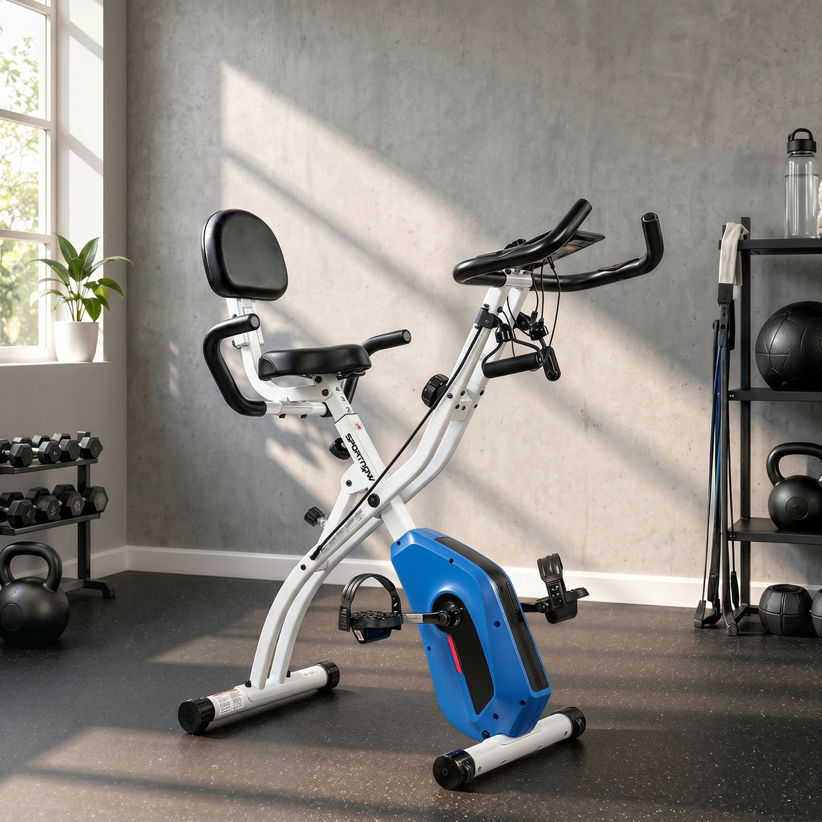 Vélo d'Appartement Pliable Vélo de Fitness 4 en 1 Silencieux Connecté Kinomap Bluetooth et Zwift 105x53,5x109cm Bleu-1