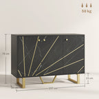 Meuble de rangement buffet salon avec 2 placards 3 portes et étagère réglable, pieds en métal, aspect marbre noir-2