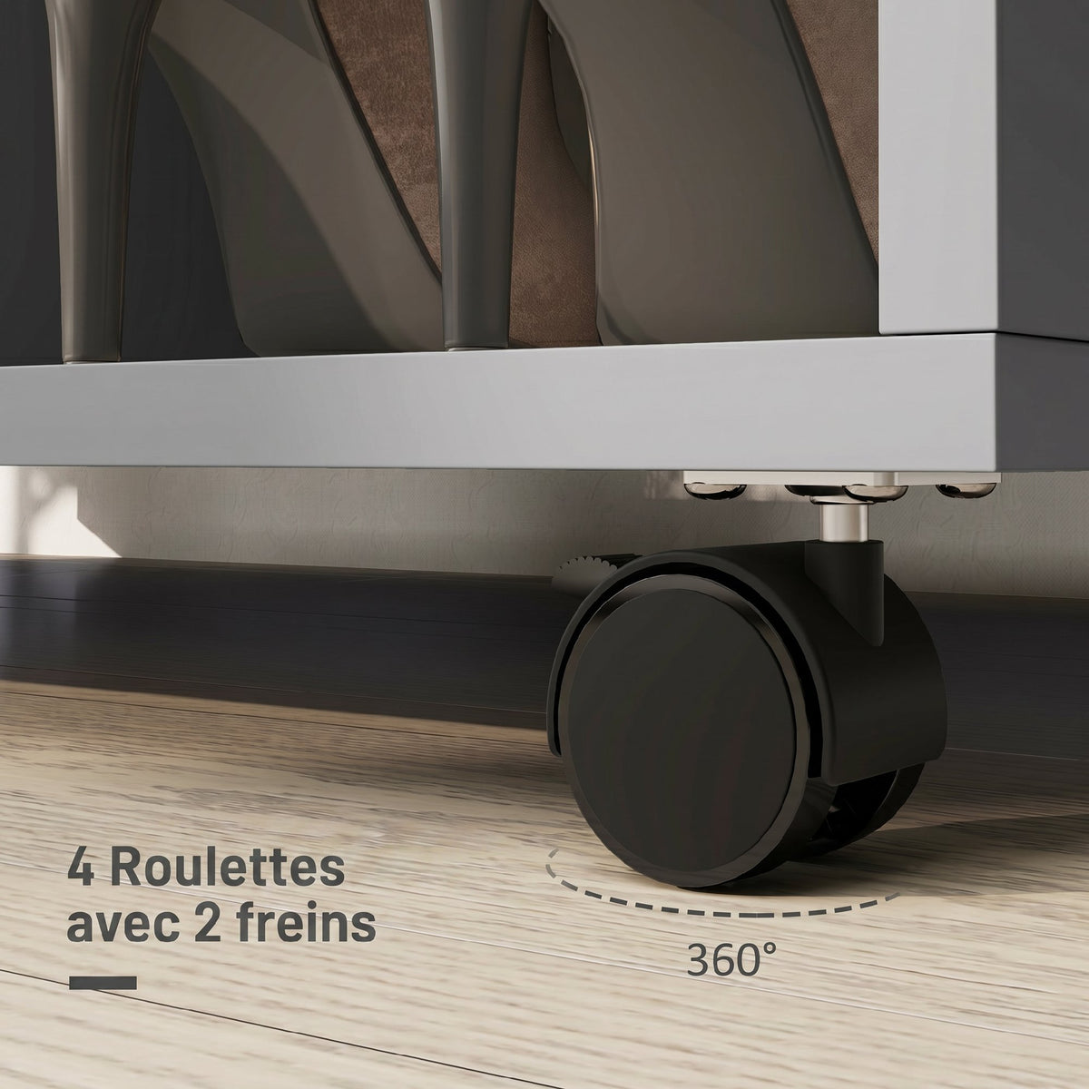 Armoire penderie meuble de rangement mobile 4 roulettes avec tringle à vêtements et étagères ouvertes, gris-4