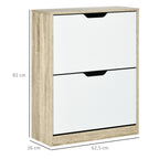 Meuble à chaussures 8 paires, armoire à chaussures étroite, 2 tiroirs rabattables, chêne et blanc-2
