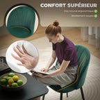 Lot de 2 chaises de salle à manger, chaises de cuisine rembourrées sans accoudoirs, pieds en acier, 52x55x79cm, vert-5