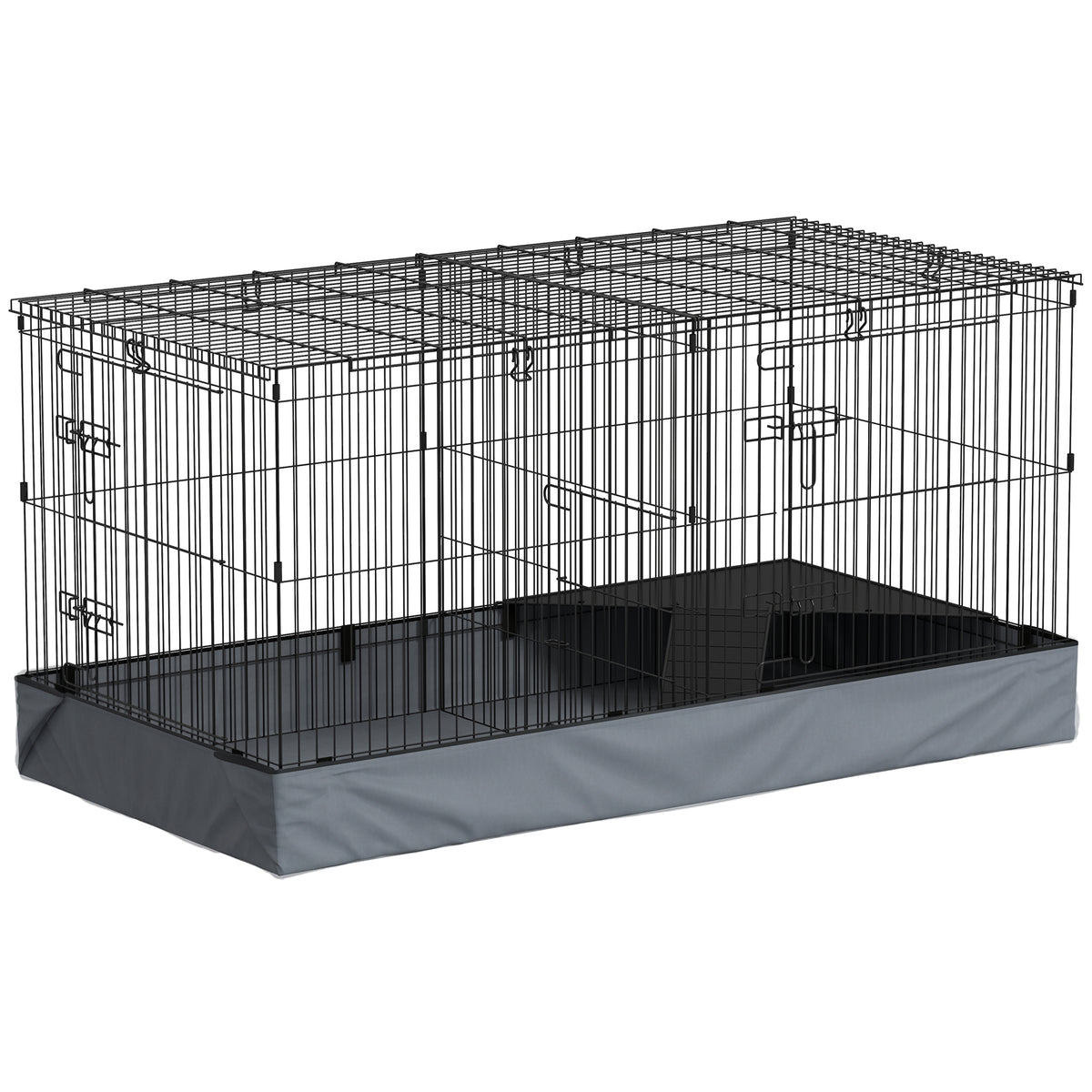 Cage pour petits animaux 2 en 1 avec dessus amovible enclos lapin 2 zones séparées rampe 121 x 61 x 61 cm en acier noir-0