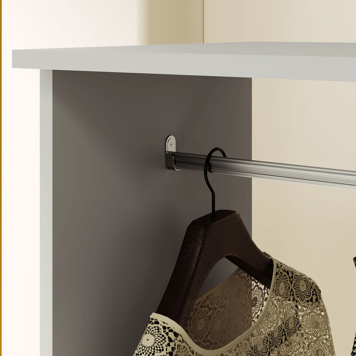 Armoire penderie meuble de rangement mobile 4 roulettes avec tringle à vêtements et étagères ouvertes, gris-8