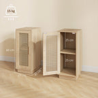 Lot de 2 Tables de Chevet, Étagère Réglable et Porte en Résine Tressée, Style Bohème, 25 x 30 x 60 cm, Bois Naturel-2