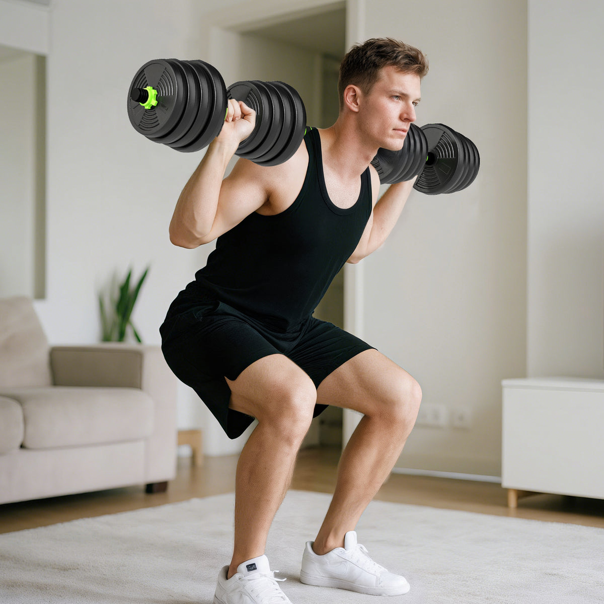Kit haltères musculation haltères réglables 30 kg 3 en 1, ensemble de poids réglable avec barre d'extension noir-1