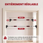 Barre de traction pour porte, barre de musculation pour cadres de porte sans vis - longueur ajustable (89-137cm)-4