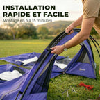 Tente de Camping pour 4 Personnes, 2 Chambres, Imperméable 3000mm, avec Tapis de Sol et Sac, 420x300x200cm, Bleu Foncé-5