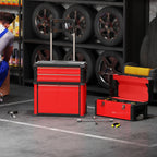 Lot de 3 boîtes à outils sur roulettes empilables et modulaires en acier avec plateau, poignées et serrure, rouge-1