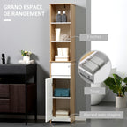 Meuble Colonne Rangement Salle de Bain Style Cosy 3 niches tiroir Placard avec étagère Blanc Aspect chêne Clair-4