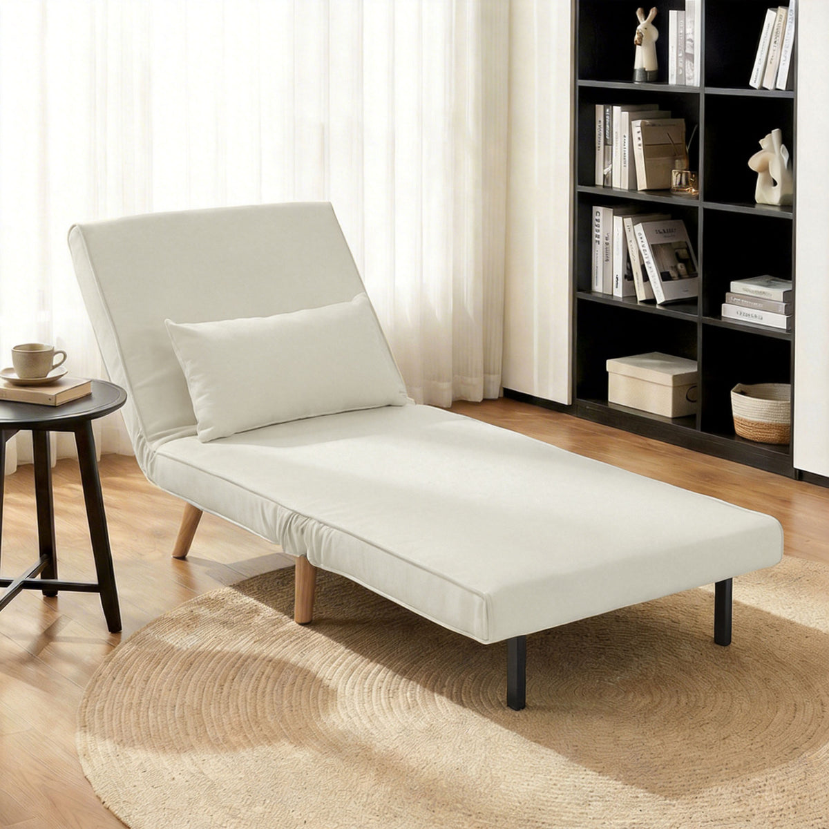 Fauteuil chauffeuse convertible 3 en 1 lit fauteuil lit 1 place dossier 5 positions en tissu avec coussin, crème-9