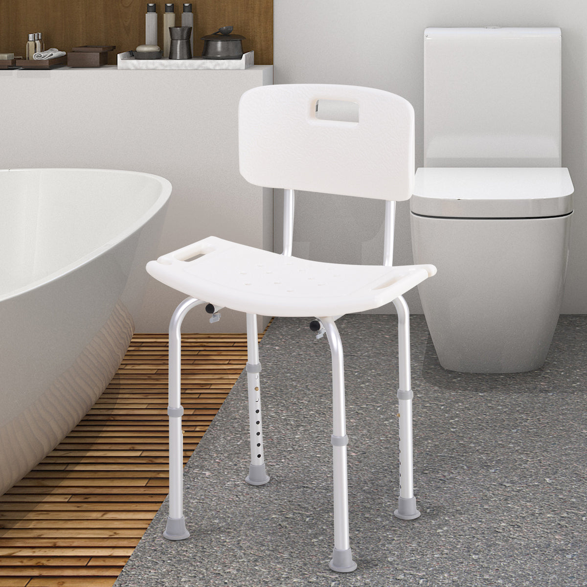 Chaise de Douche siège de Douche Ergonomique Hauteur réglable Pieds antidérapants Charge Max. 136 Kg alu HDPE Blanc-1