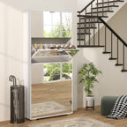 Meuble à chaussures 2 en 1 façades miroir 4 portes abattants, étagères réglables, jusqu'à 24 paires, 76l x 26P x 168H cm-1