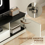 Meuble TV pour Télévision jusqu'à 60" avec 2 Armoires, 1 Étagère Ouverte, 1 Tiroir, Moderne, 140x35x40cm, Noir et Blanc-4