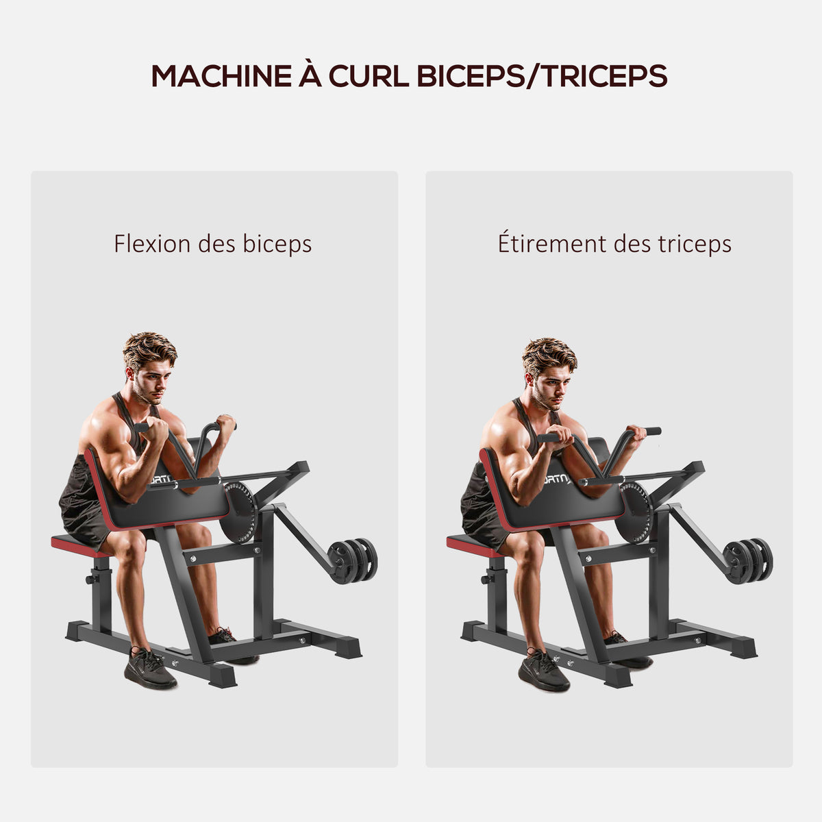 Banc de musculation pour biceps, machine à biceps/triceps 2-en-1 hauteur de l'assise réglable 5 niveaux 105x95x80cm noir-3