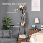 Porte-manteau trépied style industriel branches 2 étagères + 6 patères dim. 52L x 46l x 182H cm métal noir-5