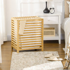 Panier à linge sale en bambou avec sac en polyester et coton amovible et couvercle - dim. 50L x 36l x 60H cm naturel-1