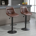 Lot de 2 tabourets de Bar Vintage réglable pivotant avec Repose-Pied revêtement synthétique Marron Effet Vieilli-1