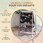 Tableau chevalet enfant ardoise double face tableau à craie rouleau papier 2 paniers 54 x 46,5 x 93 cm gris-5