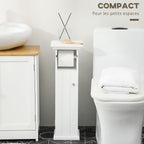Meuble de salle de bain support papier toilette avec placard et sortie papier en bois blanc-5