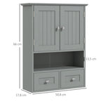 Armoire murale de salle de bain, armoire de toilette, avec portes, étagère, 2 tiroirs, 50,8l x 17,8P x 66H cm, gris-2