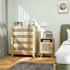 Table de chevet table de nuit avec placard porte cannage et niche design vintage 39 x 35 x 60 cm naturel-9