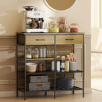 Buffet cuisine, meuble de rangement avec 2 tiroirs et 3 étagères ouvertes, 90 x 40 x 91 cm, bois naturel et noir-9
