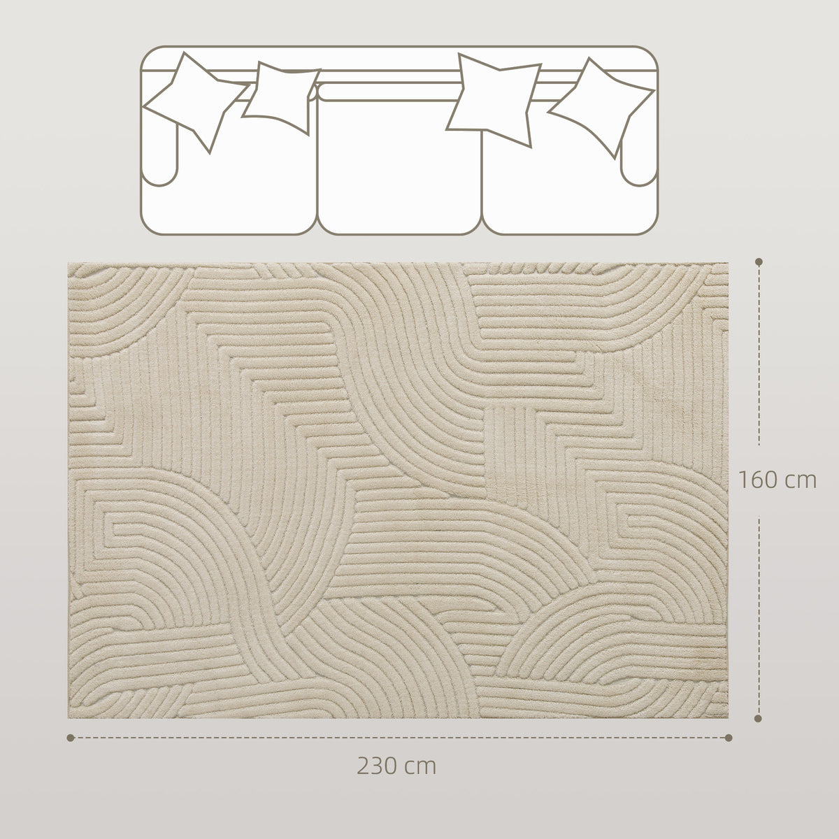 Tapis salon 230 x 160 cm, tapis à poils épais géométrique, moelleux et antidérapant, crème-2