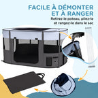 Parc pliable pour animaux de compagnie parc pour chiots en tissu Oxford avec fenêtres et portes sac de rangement gris-5