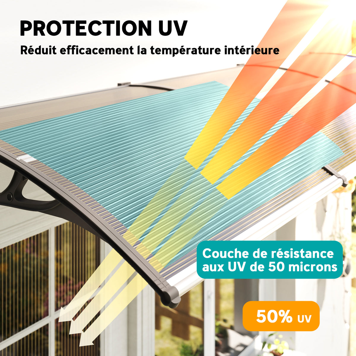 Auvent de porte toit marquise en polycarbonate auvent de porte d'entrée bord en aluminium contre la pluie et UV-3