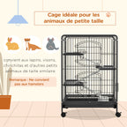Cage pour rongeurs cage pour Petits Animaux Roulante 3 Rampes 3 Plates-formes Plat et Bouteille d'Eau Bac Inférieur Amovible pour lapin vison d'animaux chinchilla Acier PP 61,5x44x95cm Noire-3