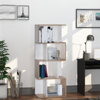 Bibliothèque à 4 niveaux, meuble de rangement en forme de S avec étagères, étagère de rangement pour salon, chambre bureau, 60 x 24 x 148 cm, bois naturel et blanc-1