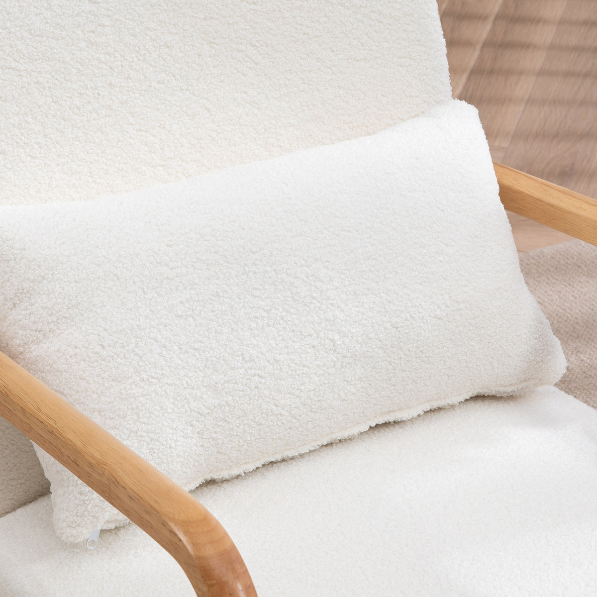 Fauteuil lounge - 3 coussins inclus - assise profonde - accoudoirs - structure bois hévéa - tissu bouclette crème-7