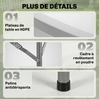 Table ronde de jardin pliante Ø122 cm peut accueillir 6 personnes pour évènement, structure métal, plateau HDPE-5