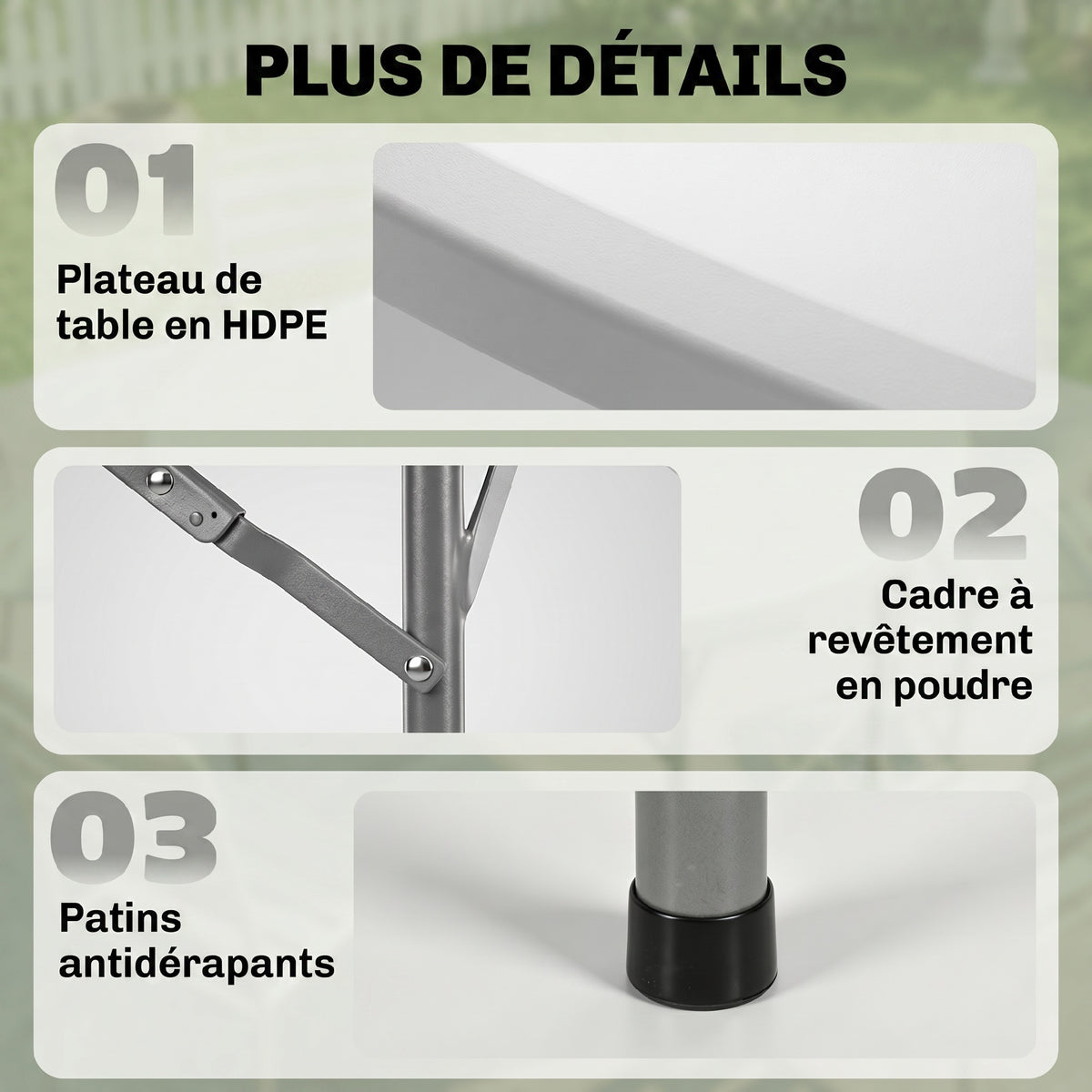Table ronde de jardin pliante Ø122 cm peut accueillir 6 personnes pour évènement, structure métal, plateau HDPE-5