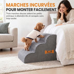 Escalier pour Chien Incurvé Housse Lavable Poignée Rampe pour Animaux 3 Marches Gris-3