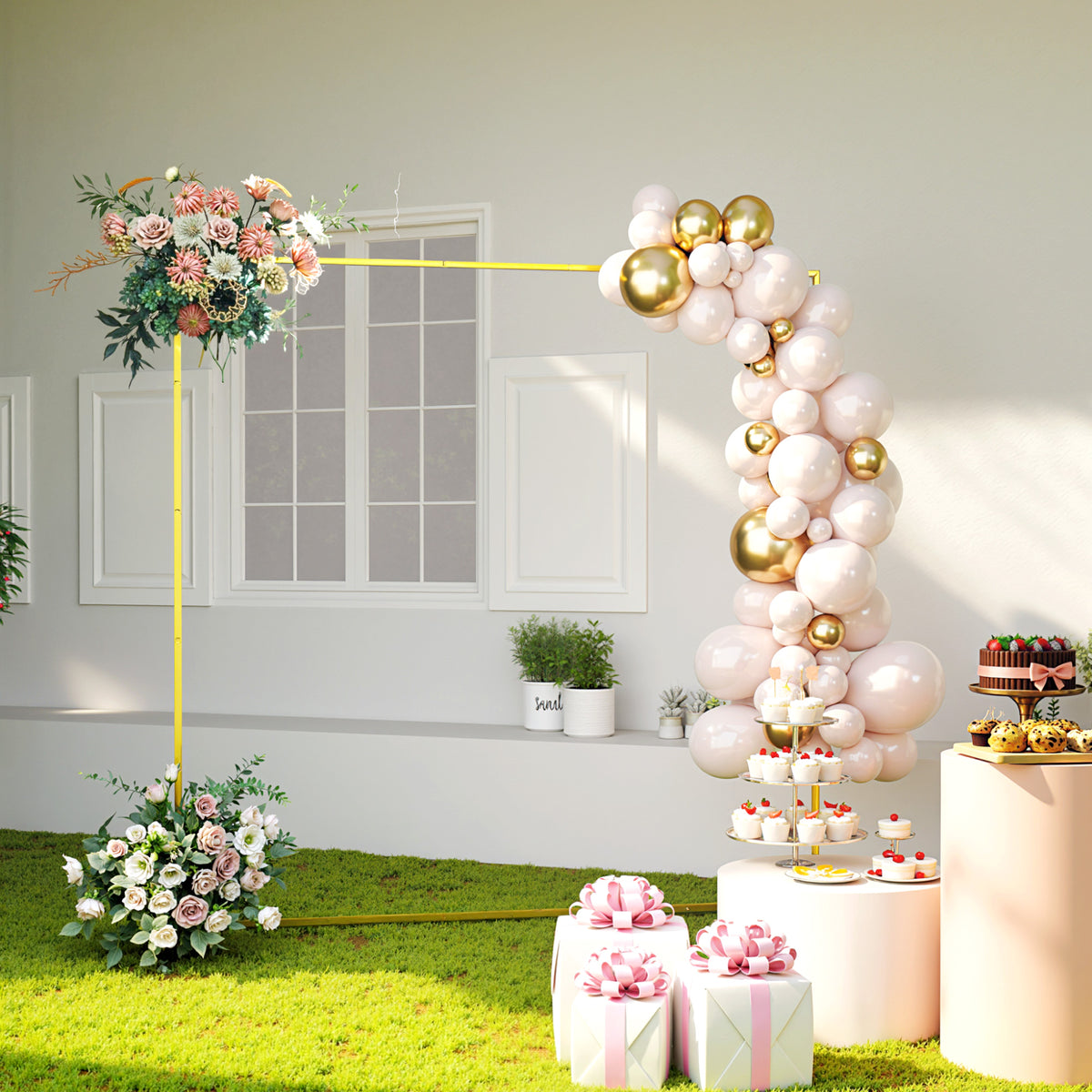 Support d'arche de fond en métal doré pour mariage, 2 m, arche de jardin, mariage, arche de ballons floraux-1