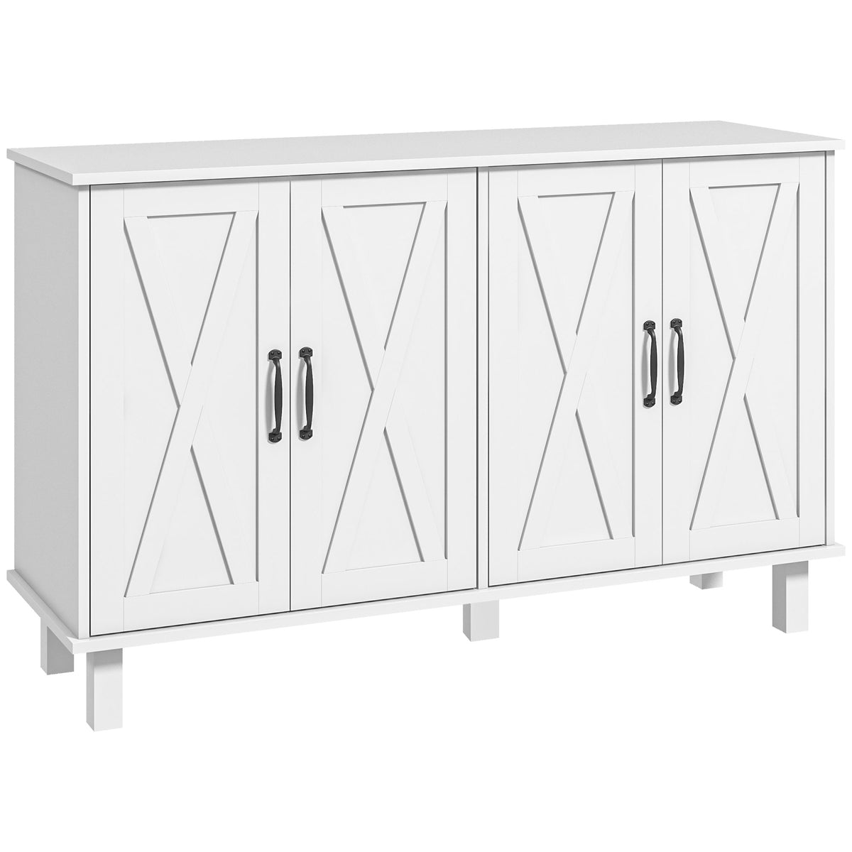 Meuble de rangement buffet bas 4 portes avec étagères réglables en hauteur style campagne longueur 120 cm blanc-0