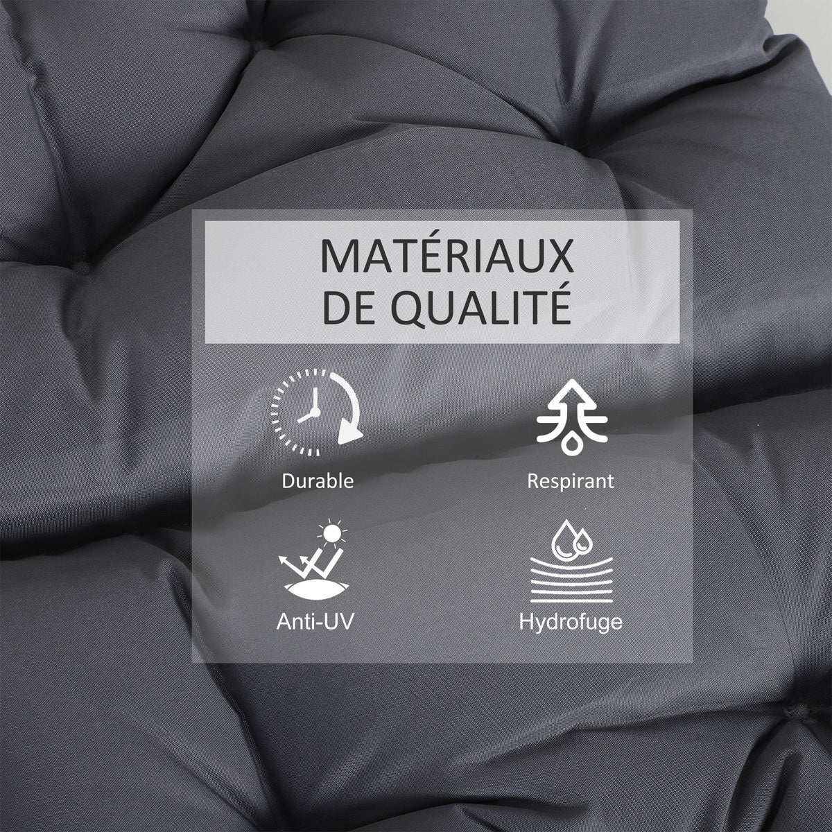 Lot de 2 coussins de chaise d'extérieur, galette de chaise avec attaches, coussins de jardin pour terrasse ou balcon, 98 x 50 x 8 cm, gris-4