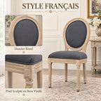 Lot de 2 Chaises de Salle à Manger, Chaises Médaillon Style Louis XVI, Assise et Dossier Rembourrés en Effet Lin, Gris-3