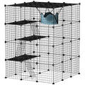 Clôture pour animaux domestiques lapin enclos intérieur 4 niveaux modulable panneaux grillagés 105 x 105 x 140 cm noir-0