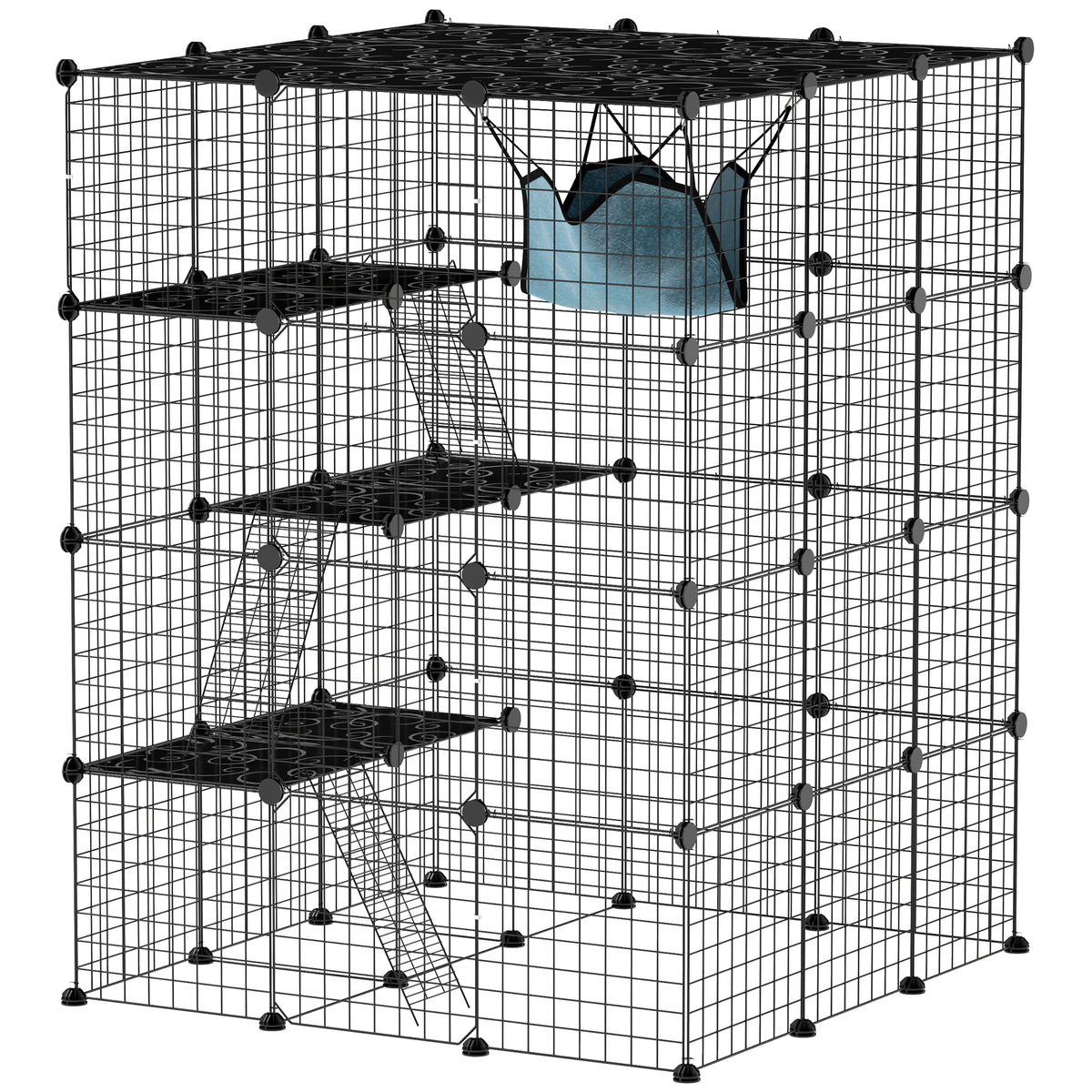 Clôture pour animaux domestiques lapin enclos intérieur 4 niveaux modulable panneaux grillagés 105 x 105 x 140 cm noir-0