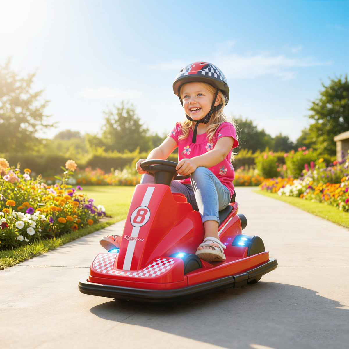 Auto-Tamponneuse Enfant 6V, Rotation à 360°, Musique, Klaxon, Démarrage Doux, 2,5 km/h, pour Âges 3-8, 74x53x48cm, Rouge-1