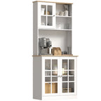 Buffet cuisine, meuble cuisine rangement haut, meuble de rangement avec plan de travail, 3 portes vitrées, 2-0