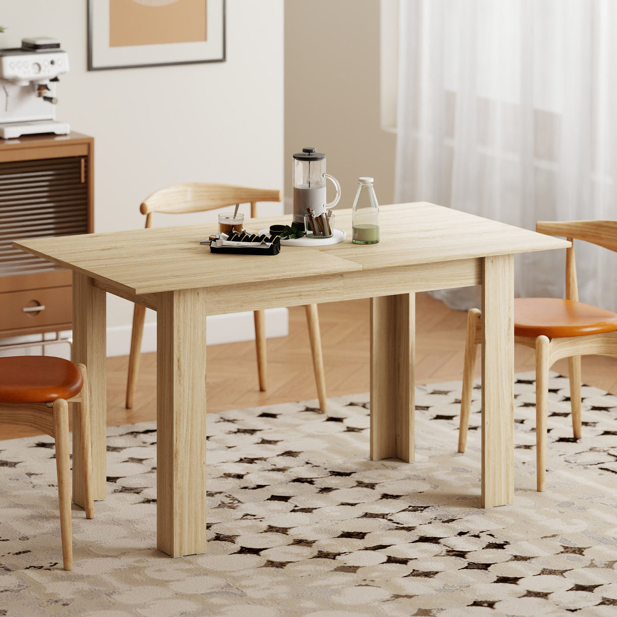 Table à manger extensible, table de cuisine rectangulaire, pour 6-8 personnes, 140-180 x 80 cm, effet bois naturel-6