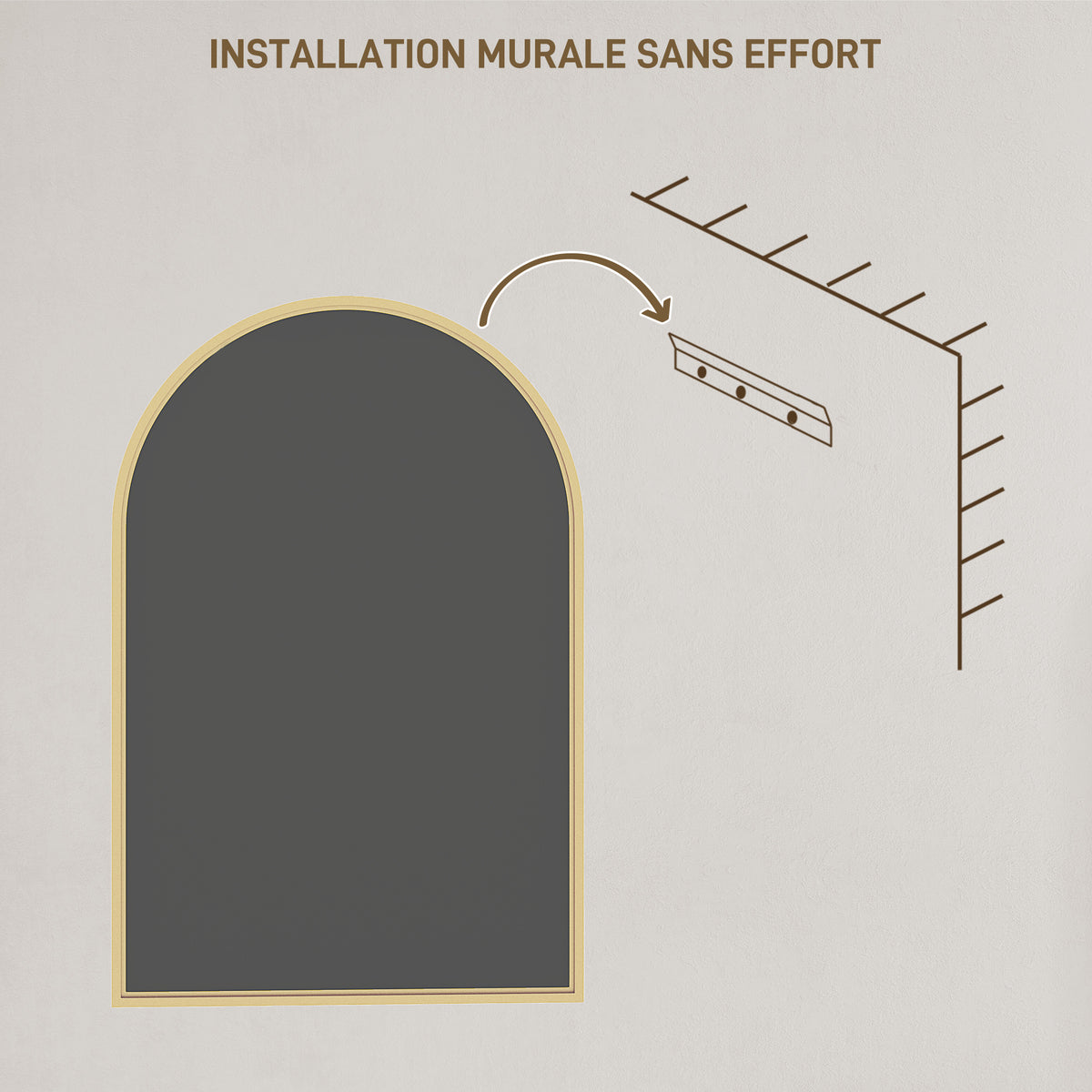 Miroir mural arqué miroir de salle de bain avec cadre en alliage d'aluminium pour chambre salon entrée 60 × 90 cm or-6
